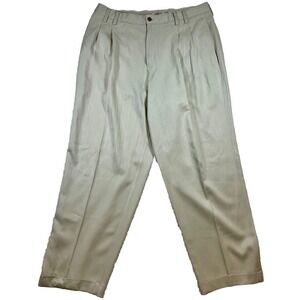 Vintage Pleated silk Dress Pants‎ Trousers Cuffed Leg Beige Size M